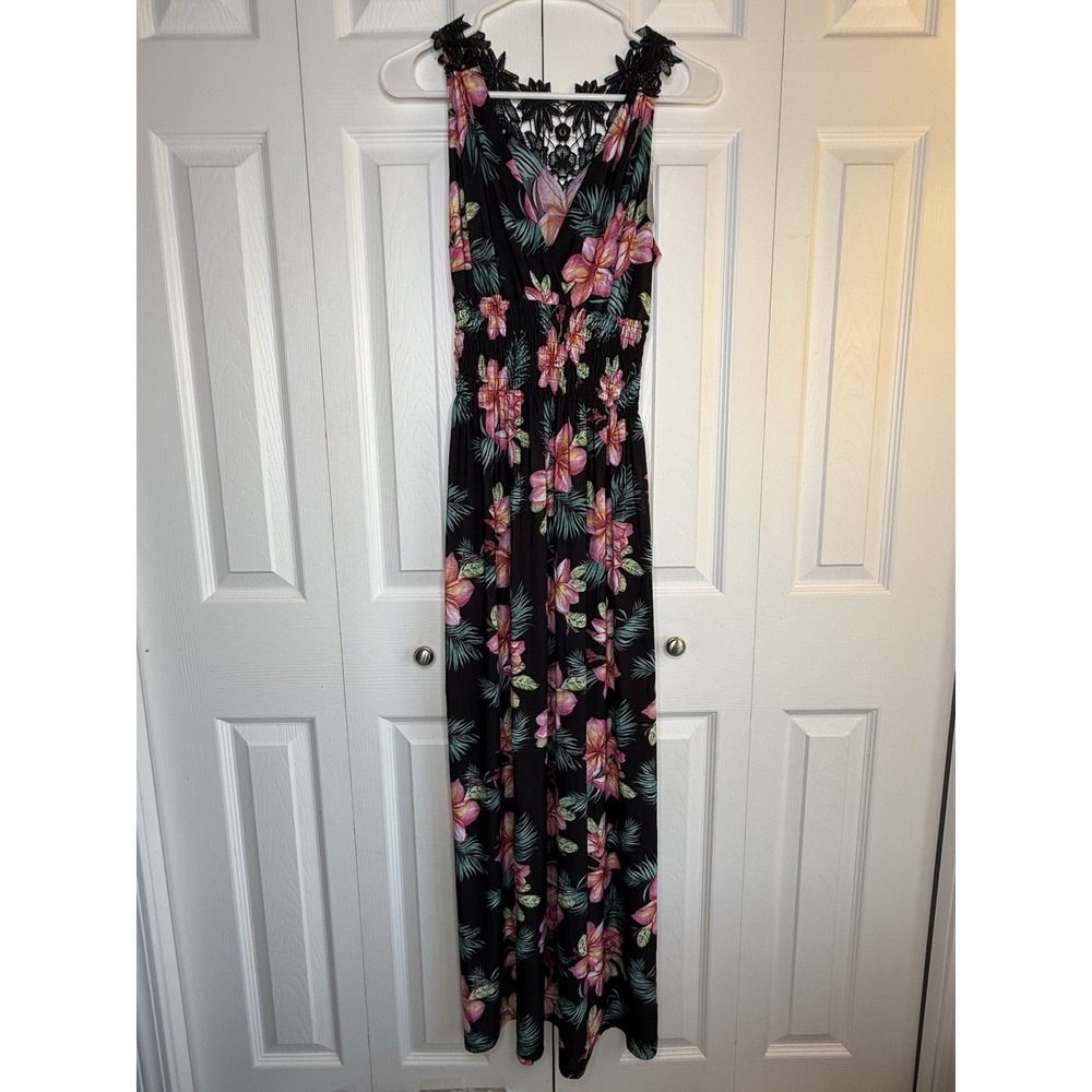 Nali Collection Dress Floral Tropical Maxi Lace Crochet Back Vibrant Sz XXL NWT